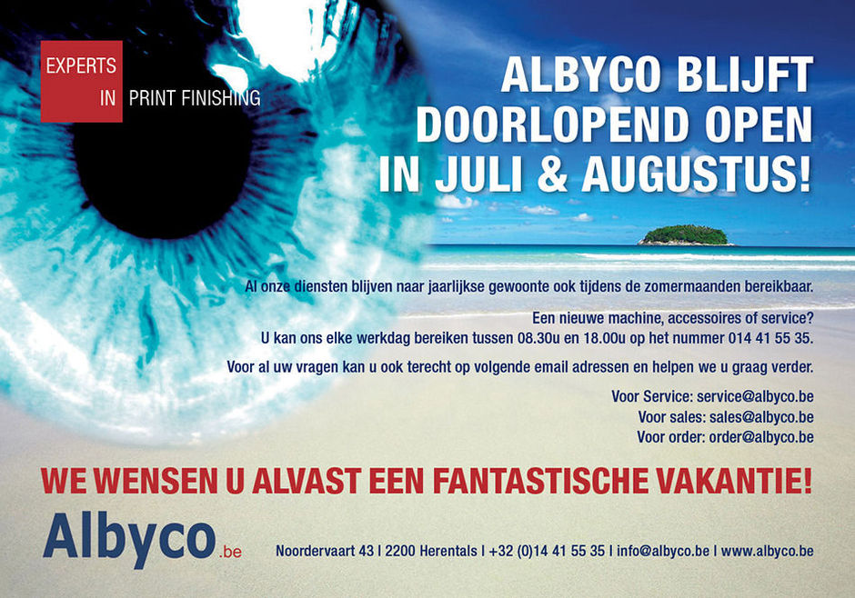 Albyco Belgium blijft doorlopend open in juli & augustus !